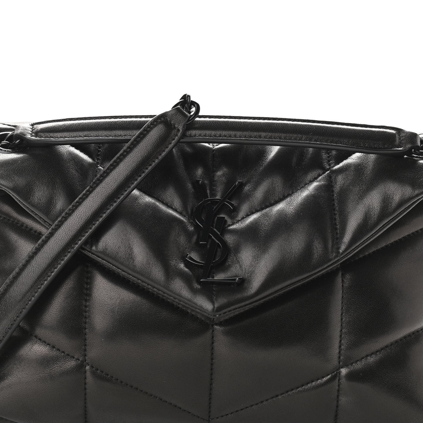 Lambskin Quilted Small Loulou Puffer Monogram Chain Satchel Black