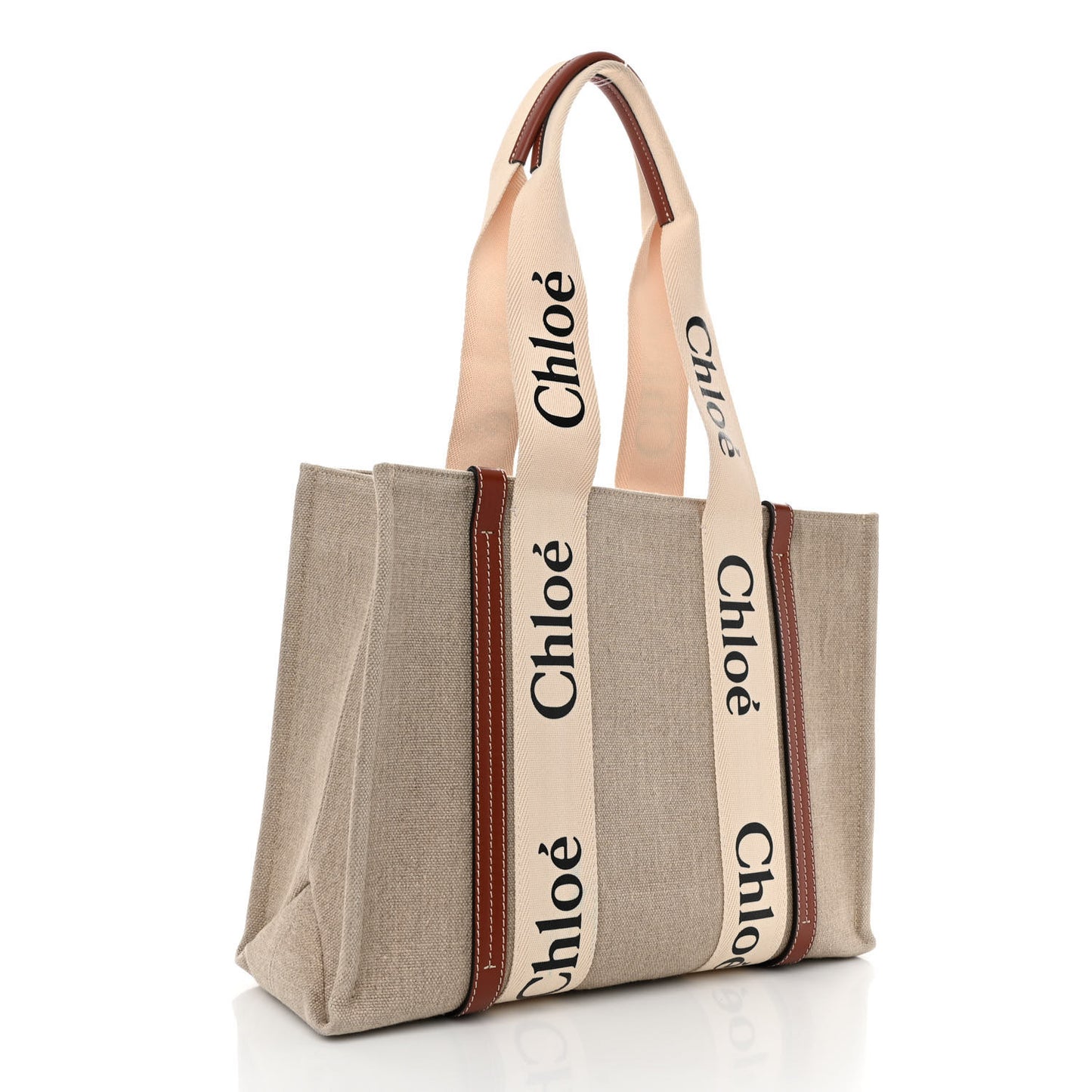 Cotton Calfskin Medium Woody Ribbon Tote White Brown
