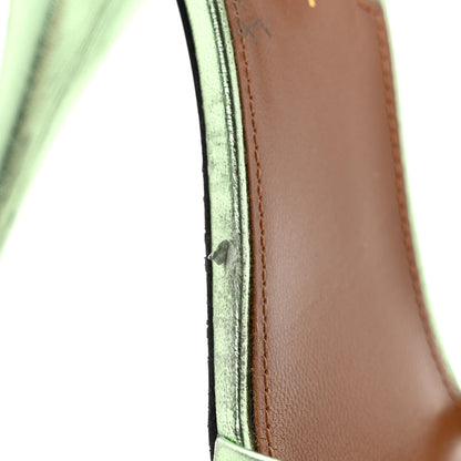 Saint Laurent Metallic Calfskin Tina Ankle Strap Sandals 37.5 Metal Clorofilla 8 of 10