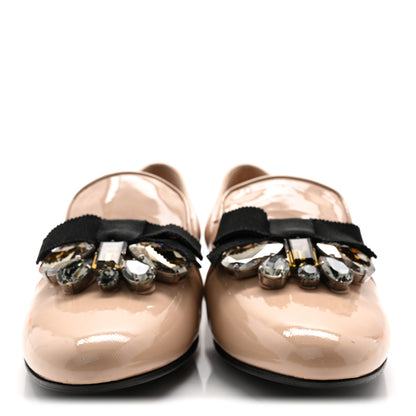 Miu Miu Vernice Crystal Bow Loafers 36 Beige 2 of 9