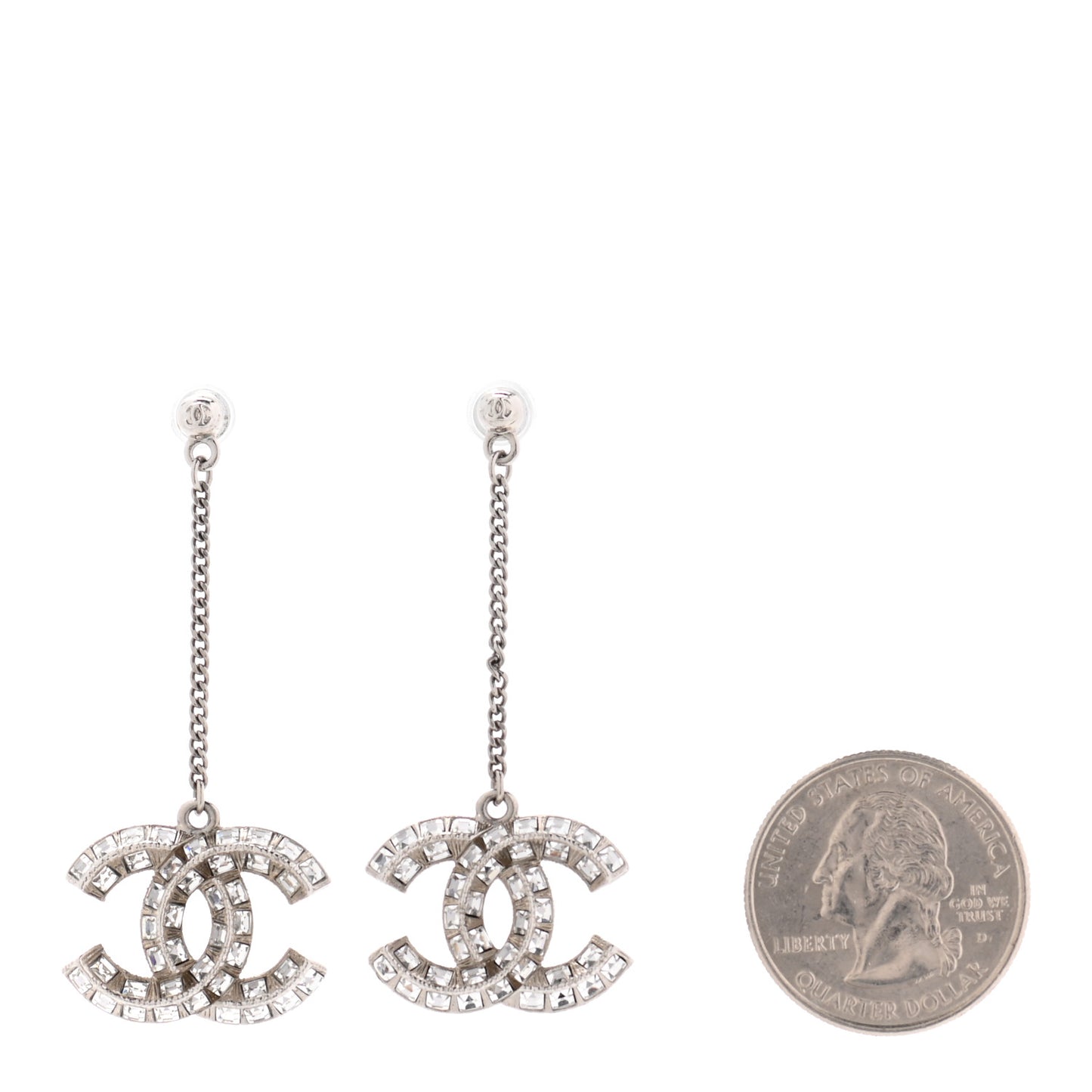 Baguette Crystal CC Drop Earrings Silver