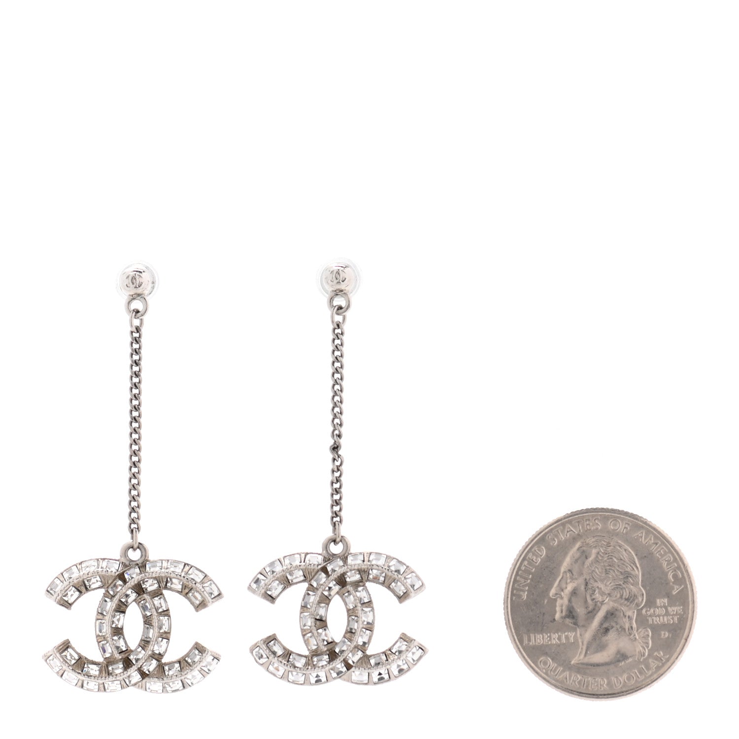Chanel Baguette Crystal CC Drop Earrings Silver 2 of 3