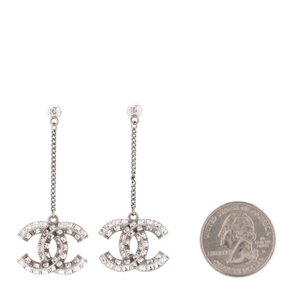 Chanel Baguette Crystal CC Drop Earrings Silver 2 of 3