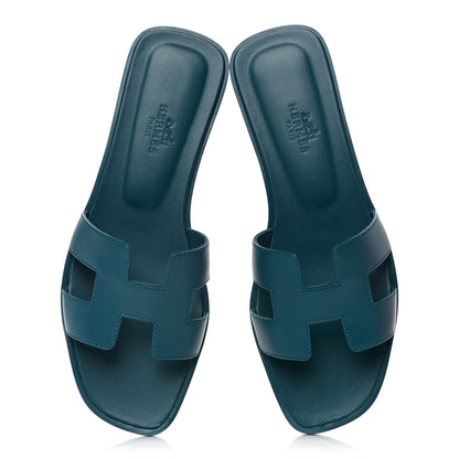 Hermes Calfskin Oran Sandals 36 Bleu Emeraude 5 of 10