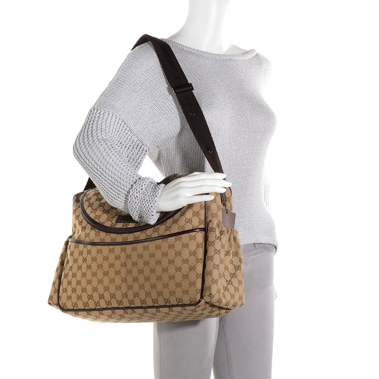 Monogram Natural Pigskin Large Diaper Bag Beige Ebony Cocoa Dark Chocolate