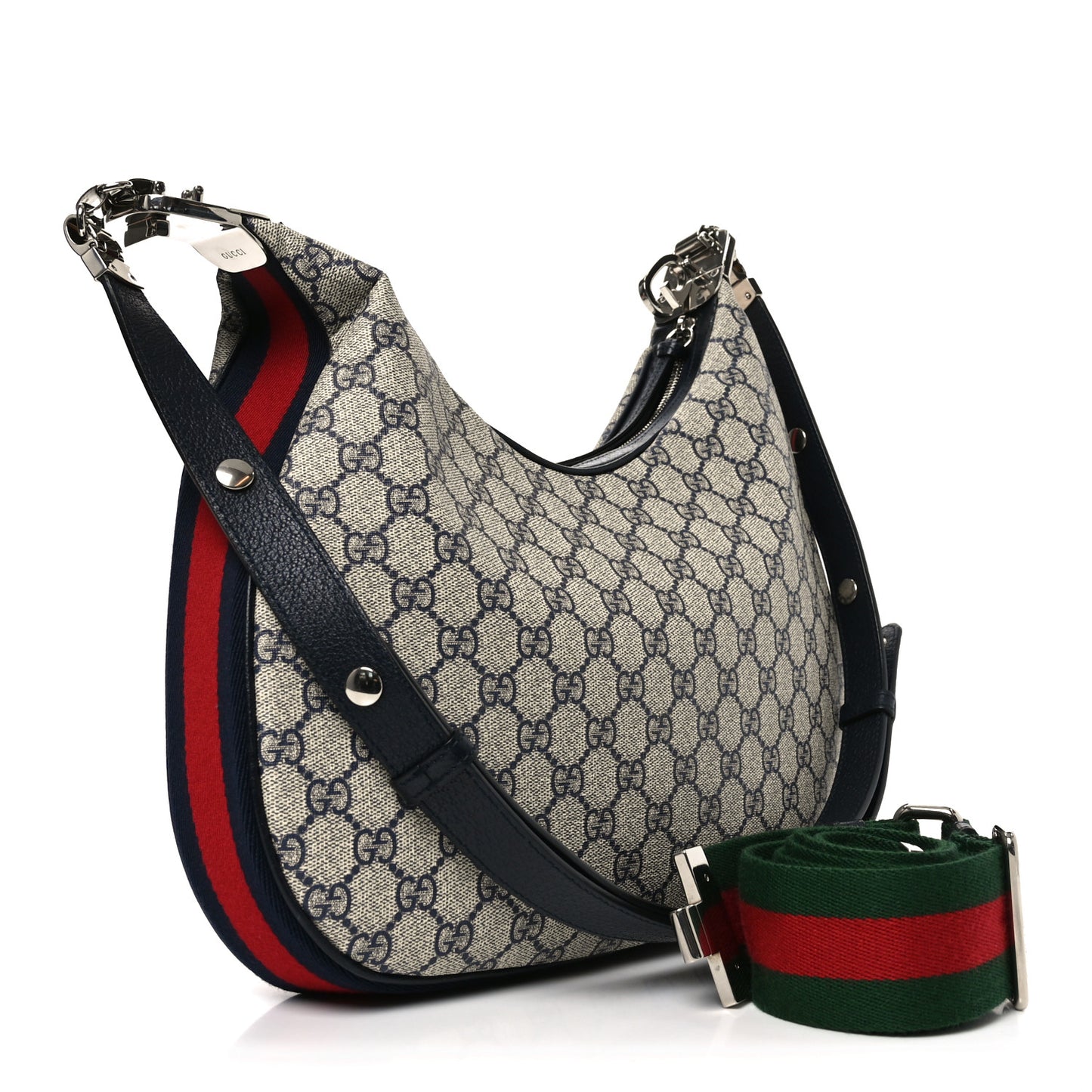 GG Supreme Monogram Textured Calfskin Web Large Attache Shoulder Bag Beige Blue