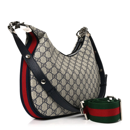 Gucci GG Supreme Monogram Textured Calfskin Web Large Attache Shoulder Bag Beige Blue 3 of 10