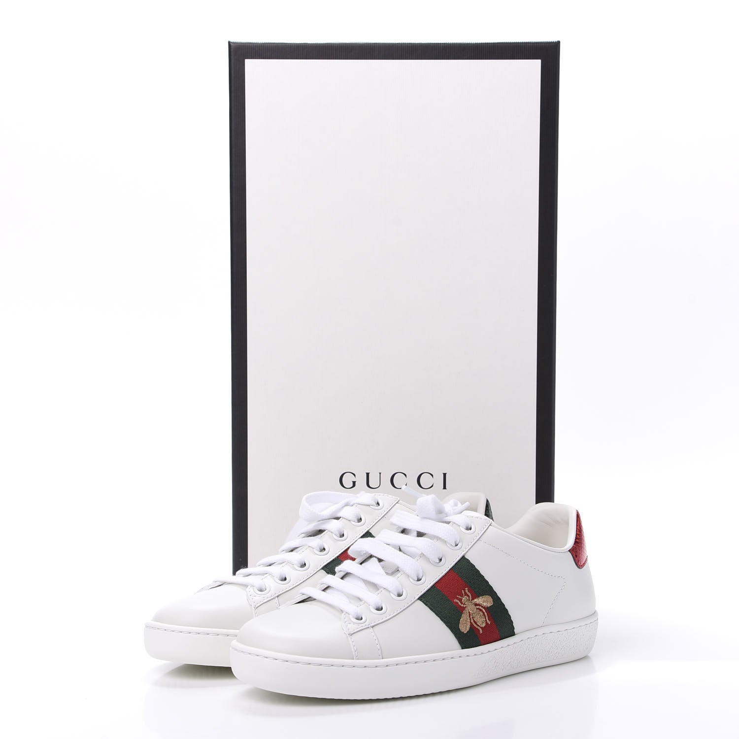 Gucci Calfskin Ayers Bee Embroidered Womens Ace Sneakers 35 White Green 10 of 10