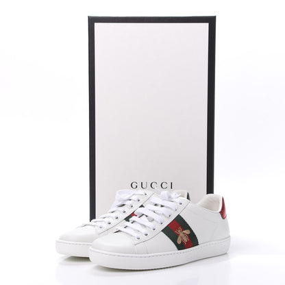 Gucci Calfskin Ayers Bee Embroidered Womens Ace Sneakers 35 White Green 10 of 10