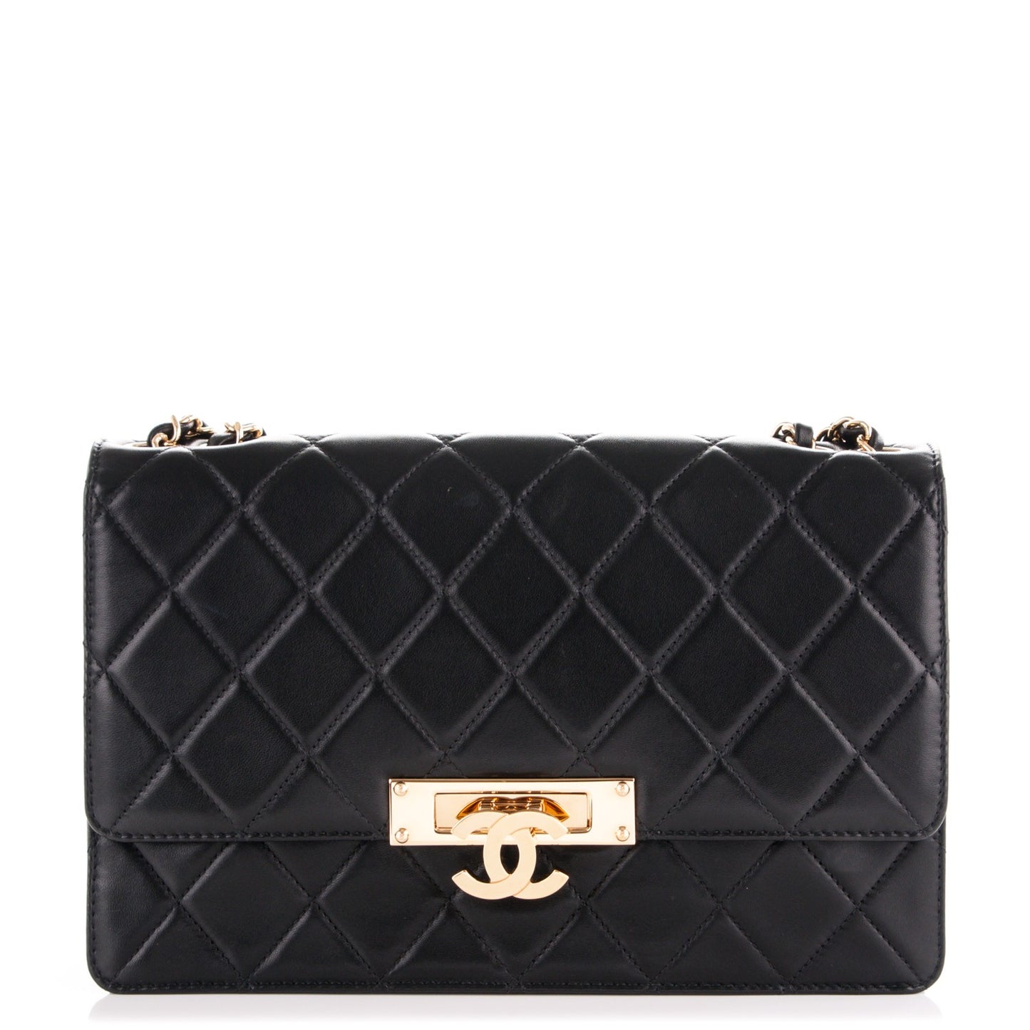 Lambskin Quilted Large Golden Class Flap Black