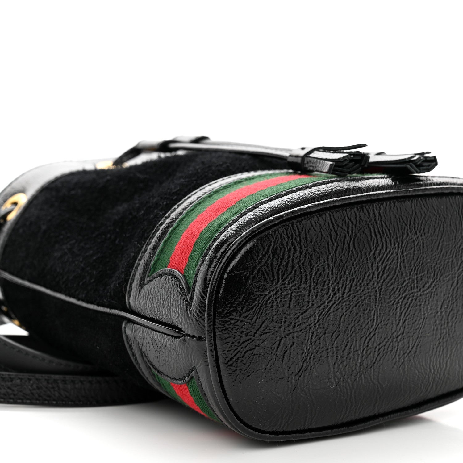 Gucci Suede Patent Web Mini Ophidia Bucket Bag Black 9 of 10