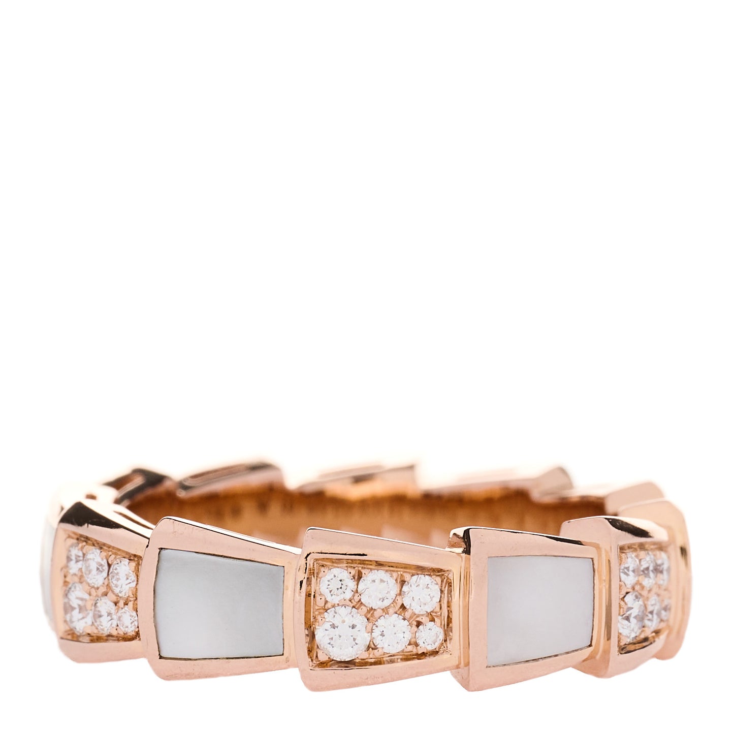 18K Rose Gold Diamond Mother of Pearl 6mm Serpenti Viper Band Ring 56 7.75