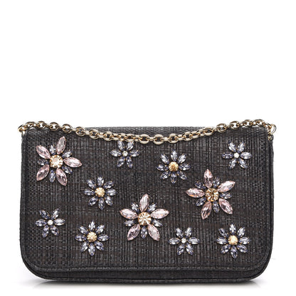 Dolce & Gabbana Raffia Crystal Embellished Chain Clutch Black 1 of 6