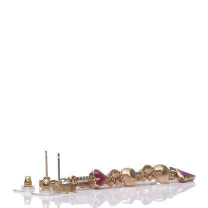 Chanel Pearl Enamel Logo Long Drop Earrings Gold 3 of 5