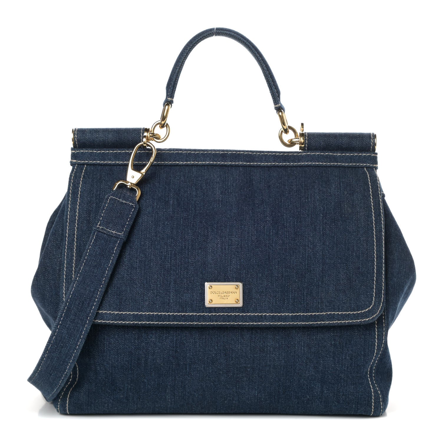 Dolce & Gabbana Denim Large Miss Sicily Satchel Blue 1 of 10