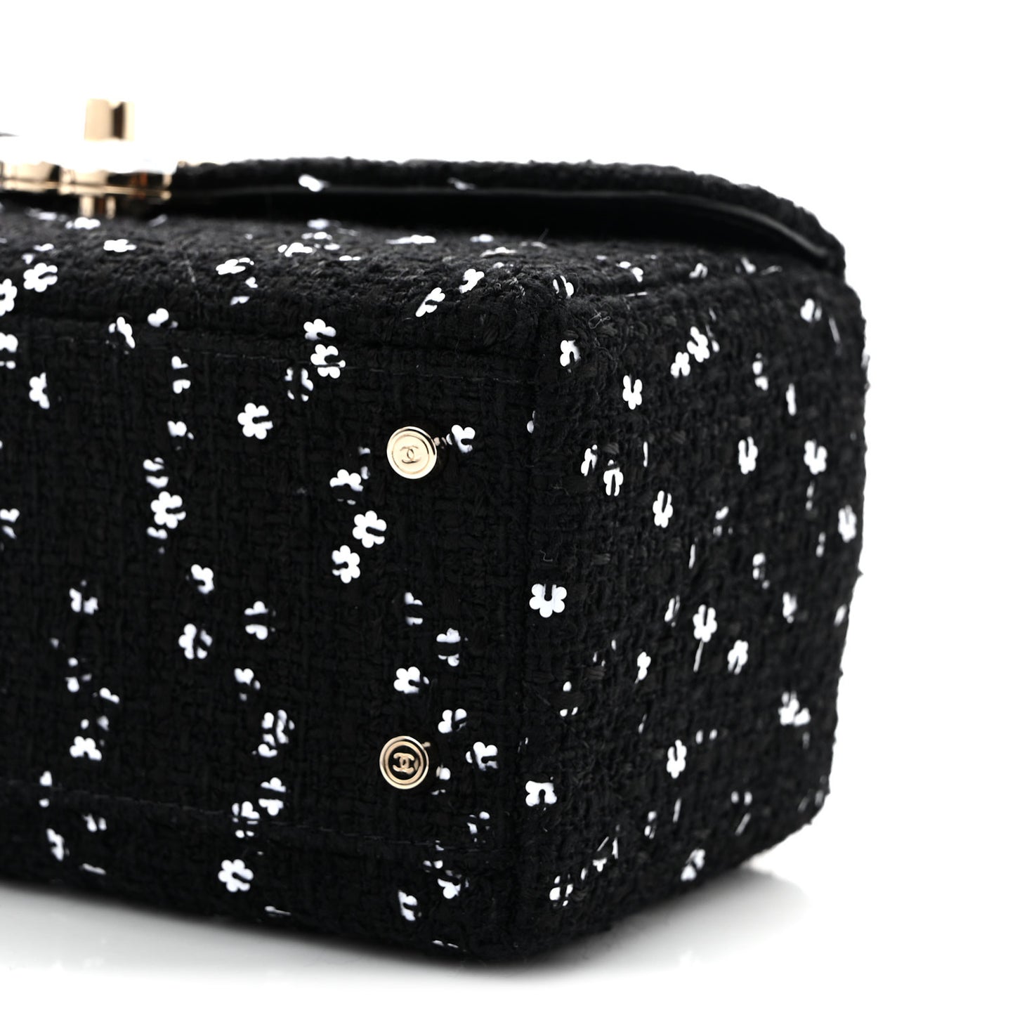 Tweed Sequin Quilted Top Handle Box Bag Black