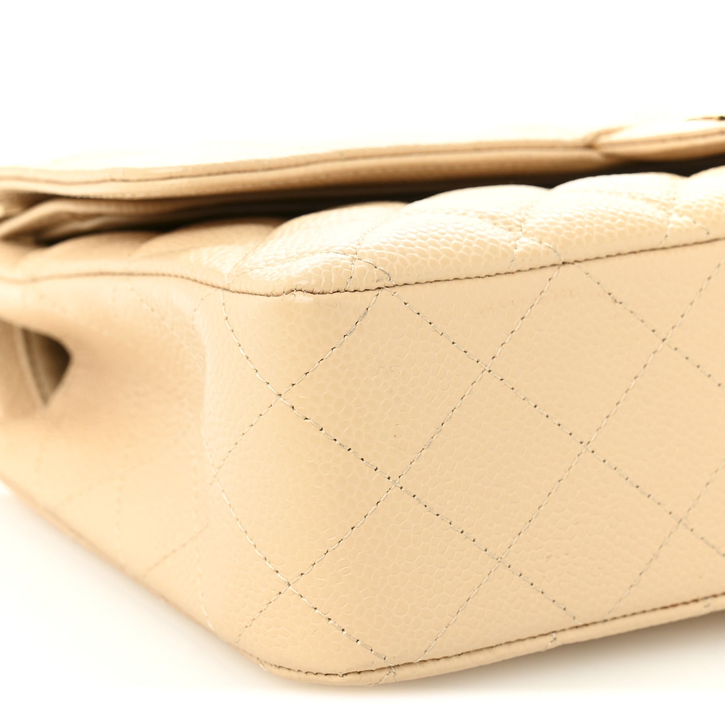 Caviar Quilted Medium Double Flap Beige