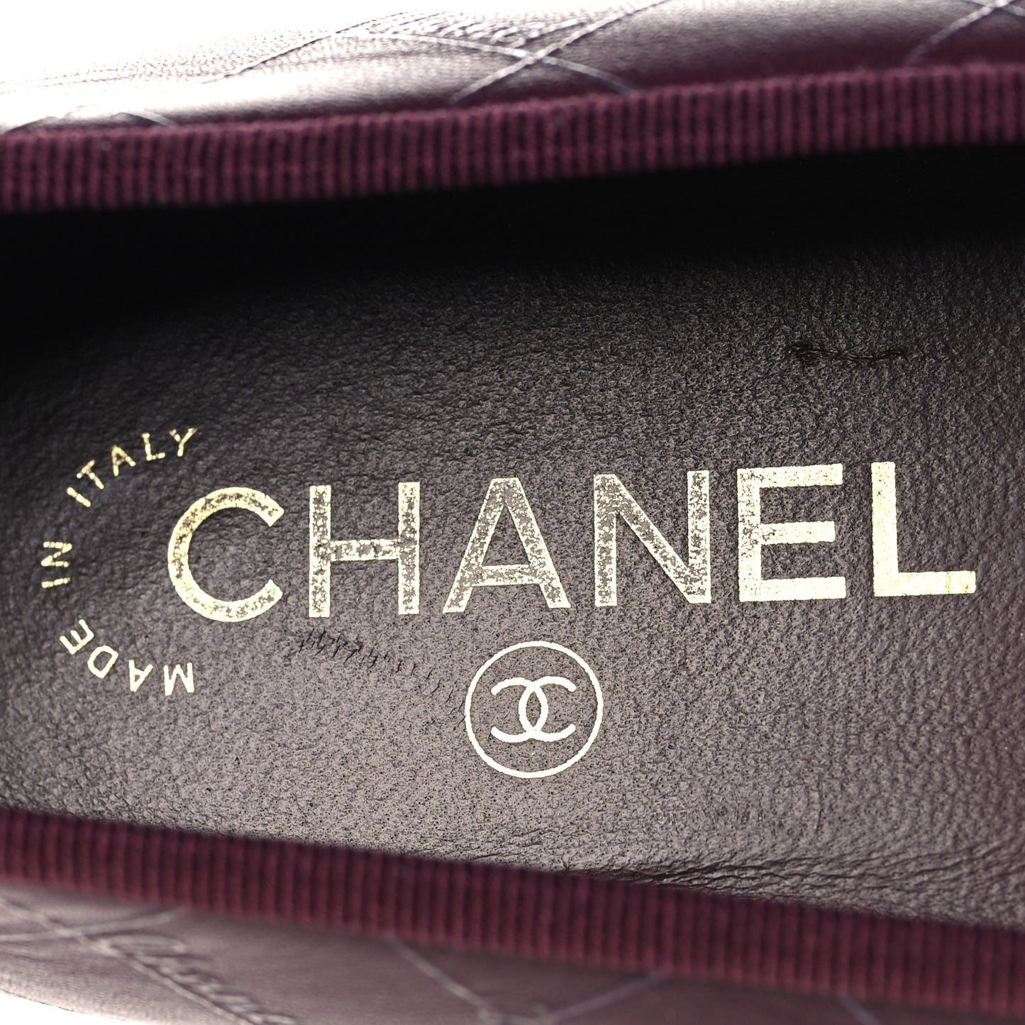 Printed Lambskin Patent CC Cap Toe Ballerina Flats 38 Burgundy Black