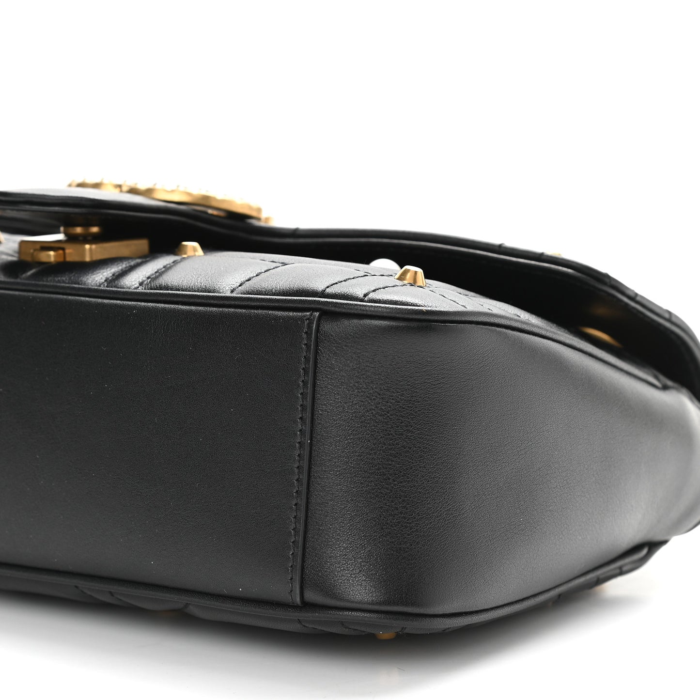 Calfskin Matelasse Studded Small Pearly GG Marmont Shoulder Bag Black