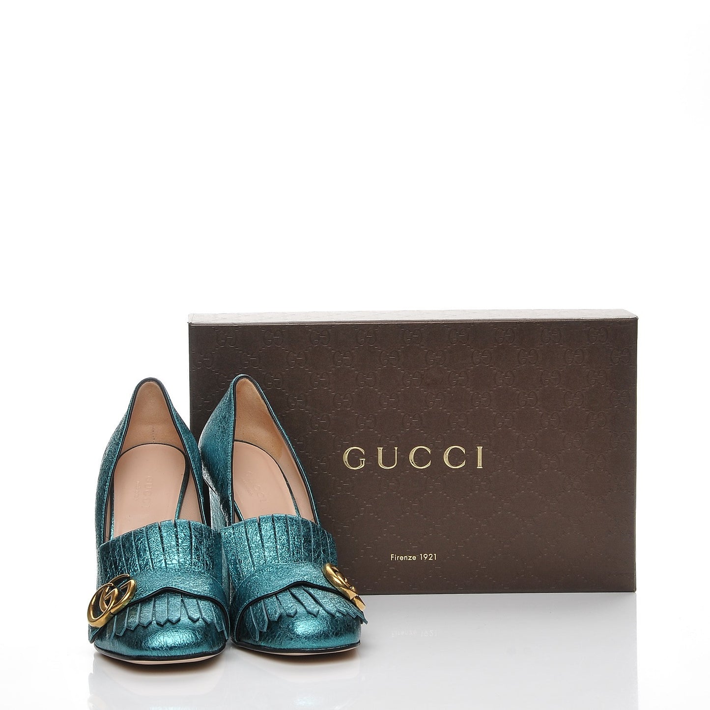 Galassia GG Marmont Fringe 105mm Loafer Pumps 37.5 Turchese