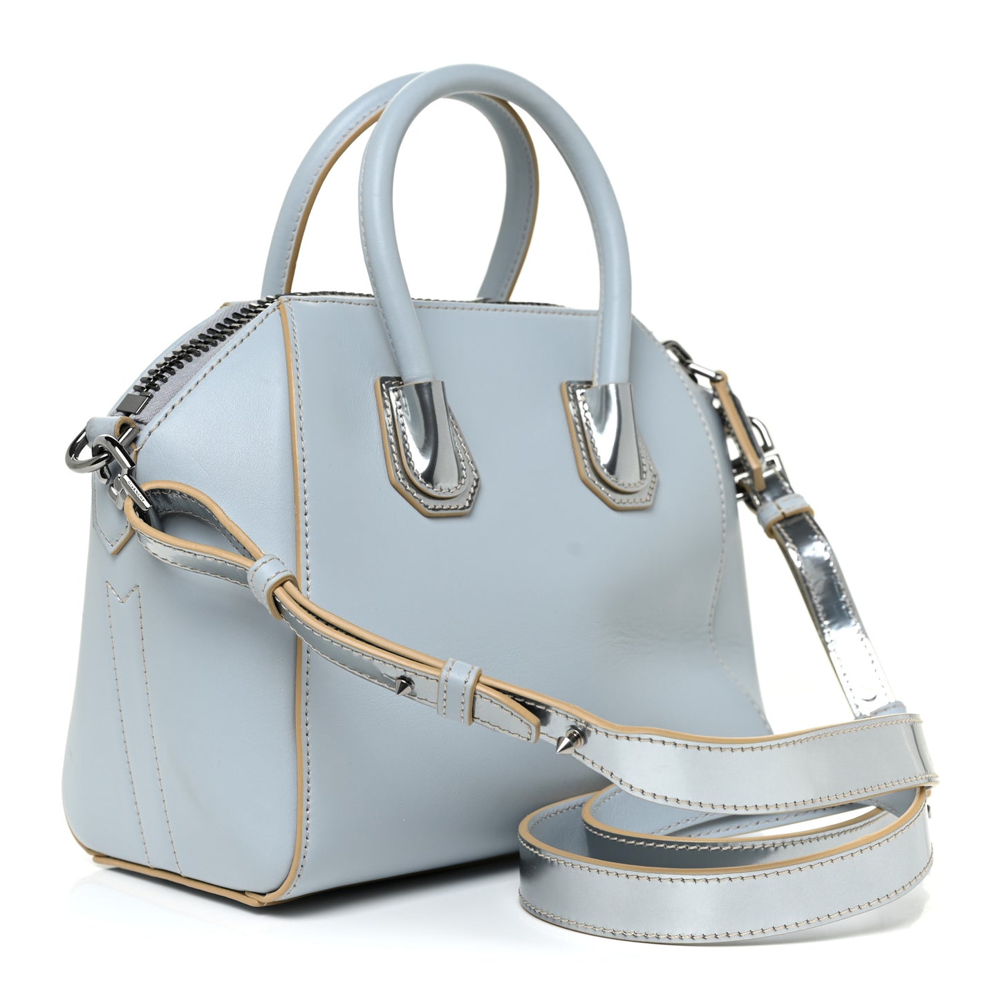 Metallic Calfskin Mini Antigona Blue Silver