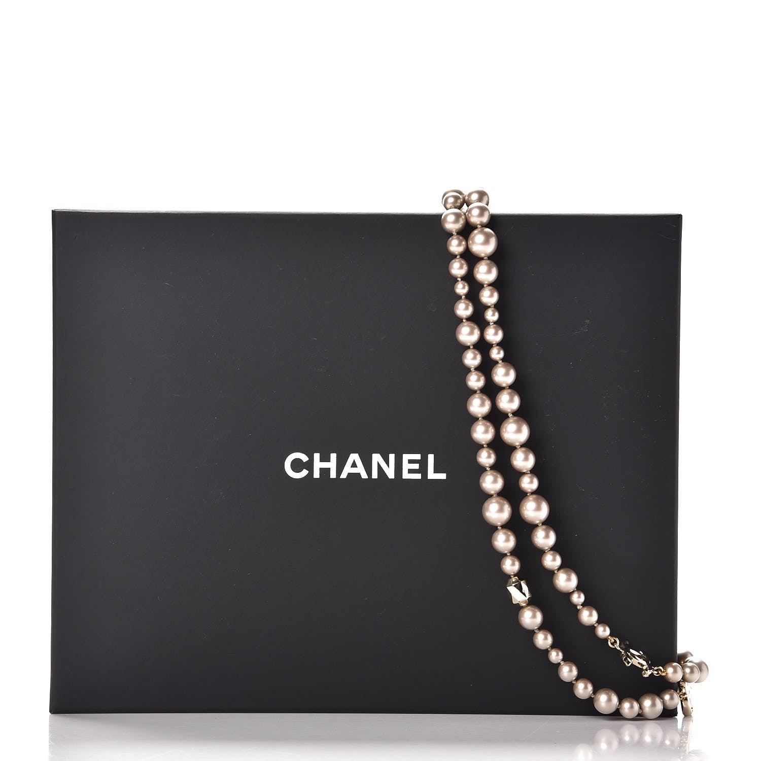 Chanel Resin Pearl CC Long Necklace in Golden Pearly Beige 7 of 7