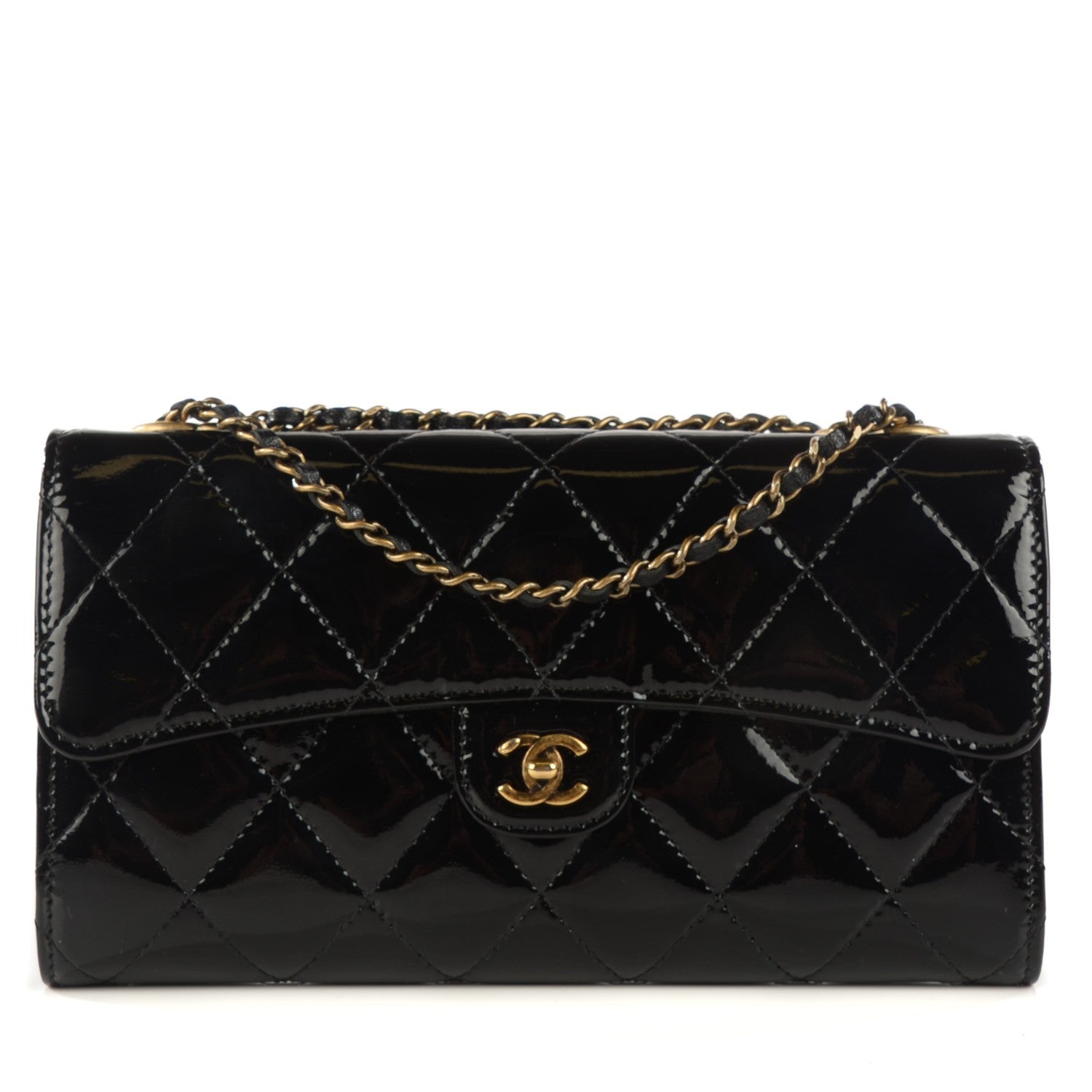 Chanel Patent Goatskin Quilted CC Eyelet Wallet On Chain Black 1 of 7