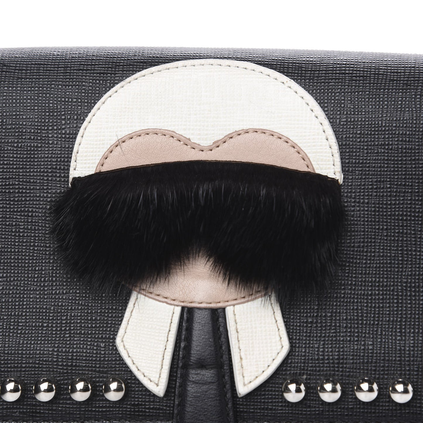 Vitello Elite Mink Fur Studded Karlito Tube Wallet on Chain Black