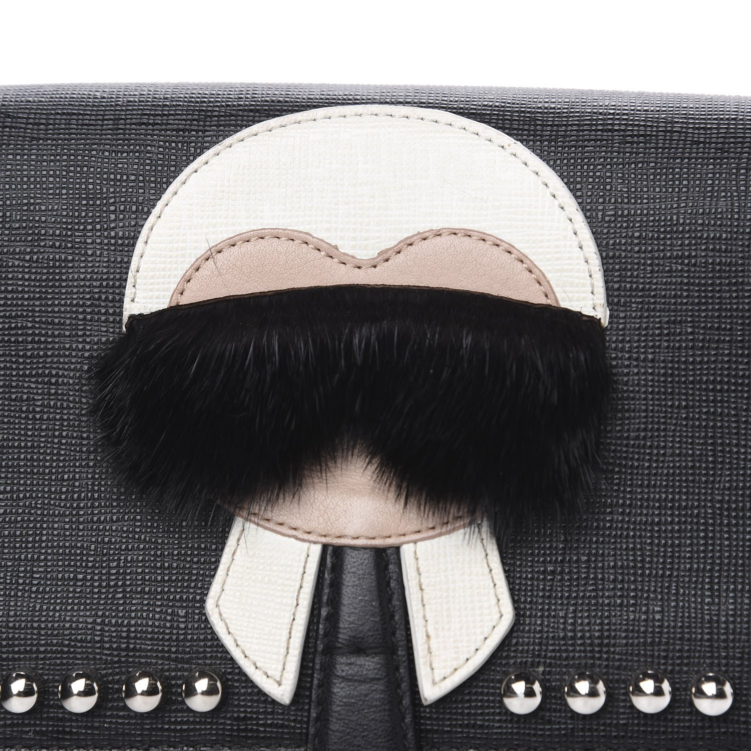 Fendi Vitello Elite Mink Fur Studded Karlito Tube Wallet on Chain Black 6 of 9