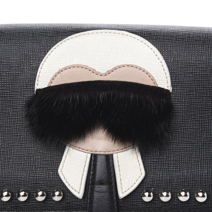 Fendi Vitello Elite Mink Fur Studded Karlito Tube Wallet on Chain Black 6 of 9