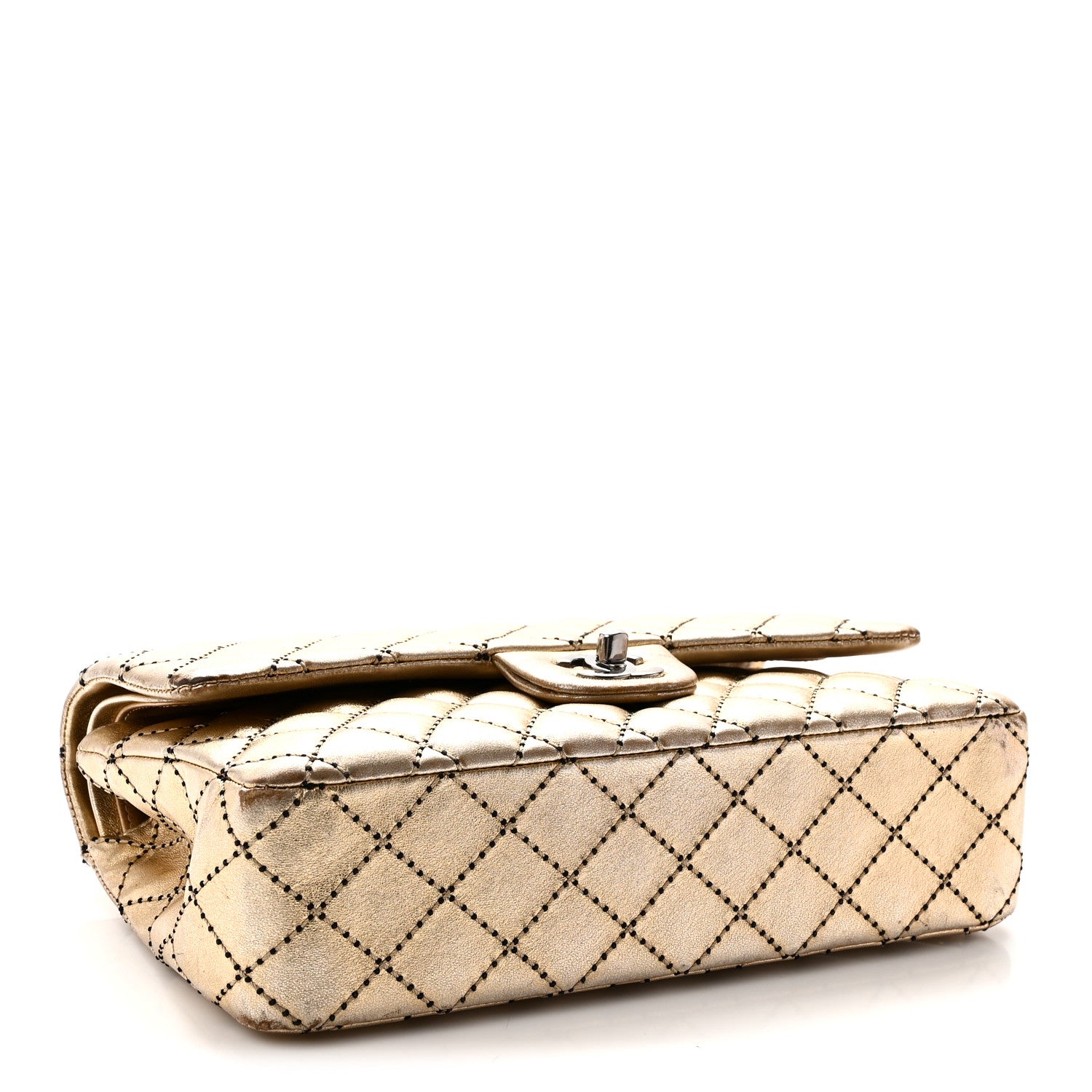 Chanel Metallic Washed Lambskin Quilted Medium Double Flap Dark Gold Black 4 of 10