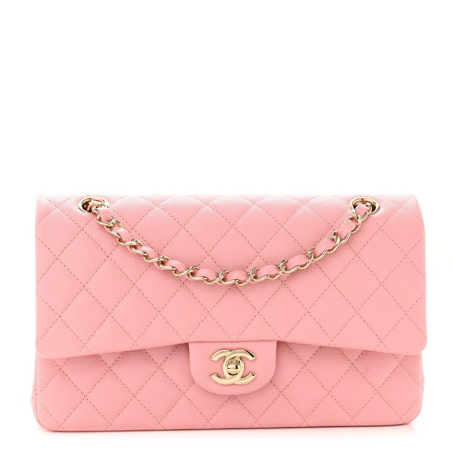 Caviar Quilted Medium Double Flap Pink