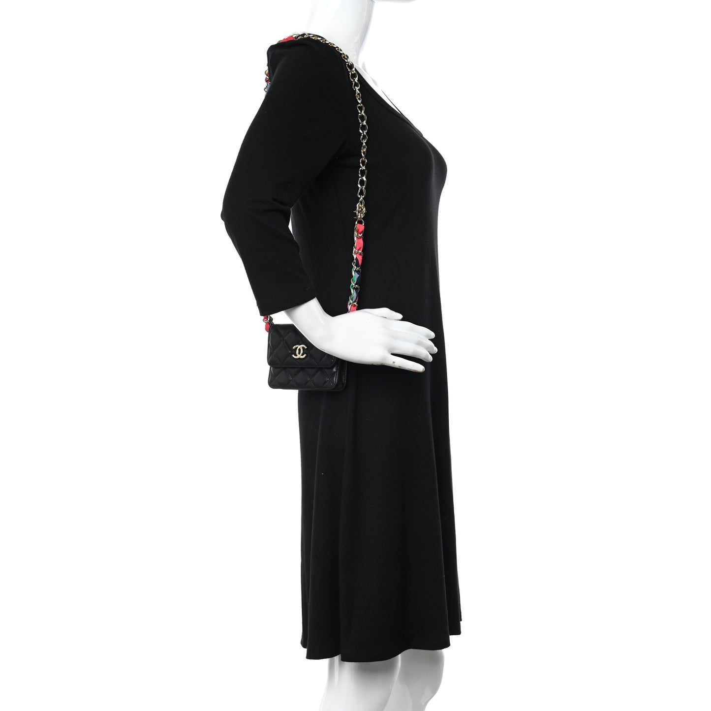 Shiny Lambskin Ribbon Quilted Flap Belt Bag Black