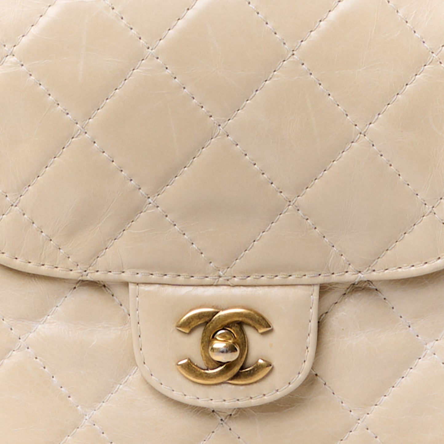 Glazed Calfskin Quilted Large Front Pocket Tote Beige