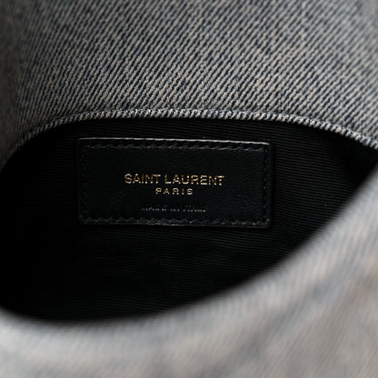 Saint Laurent Denim Quilted Monogram Loulou Puffer Pouch Clutch Blue Gray Light Azur 7 of 10
