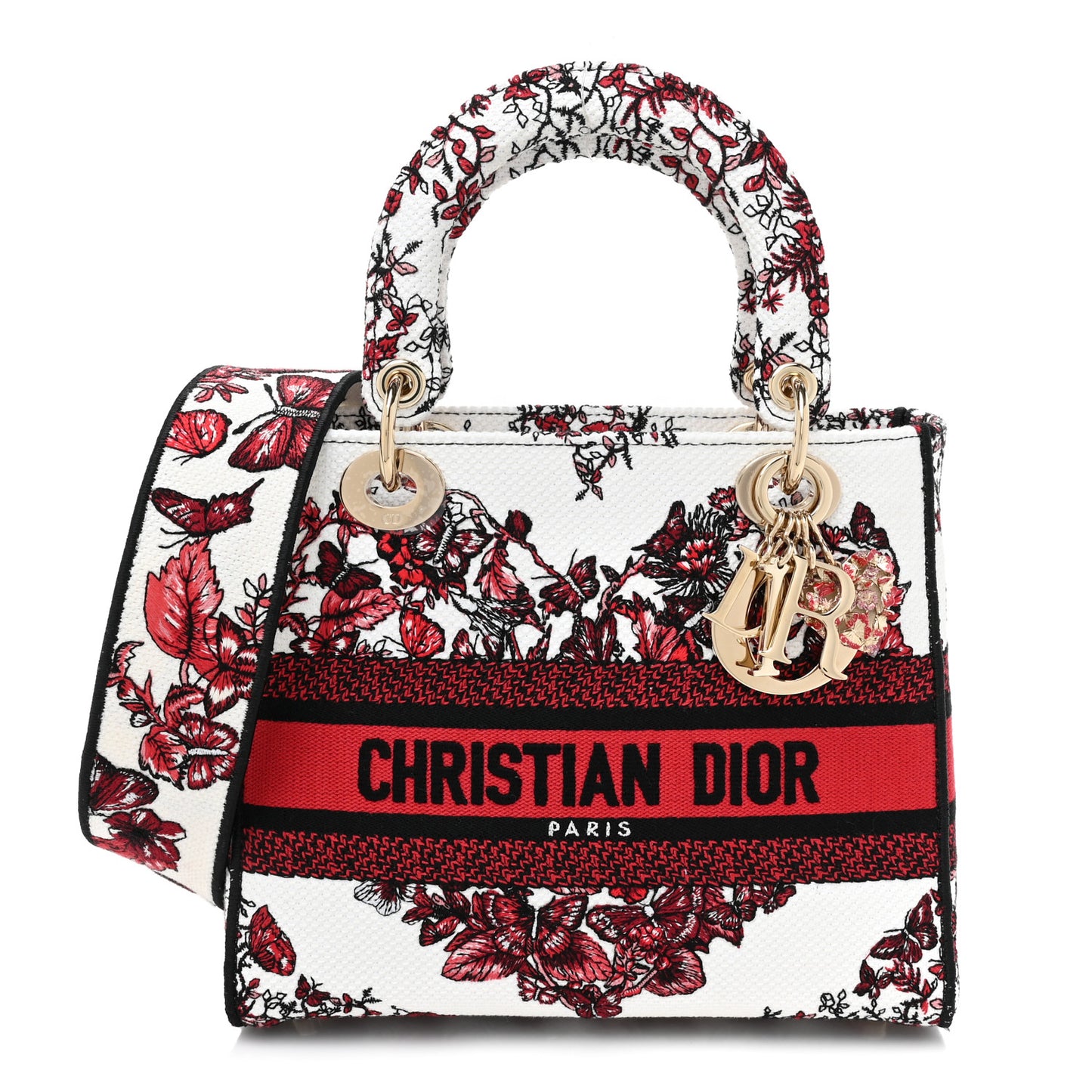 Canvas Le Coeur En Fleurs Embroidered Medium Lady D-Lite White Multicolor