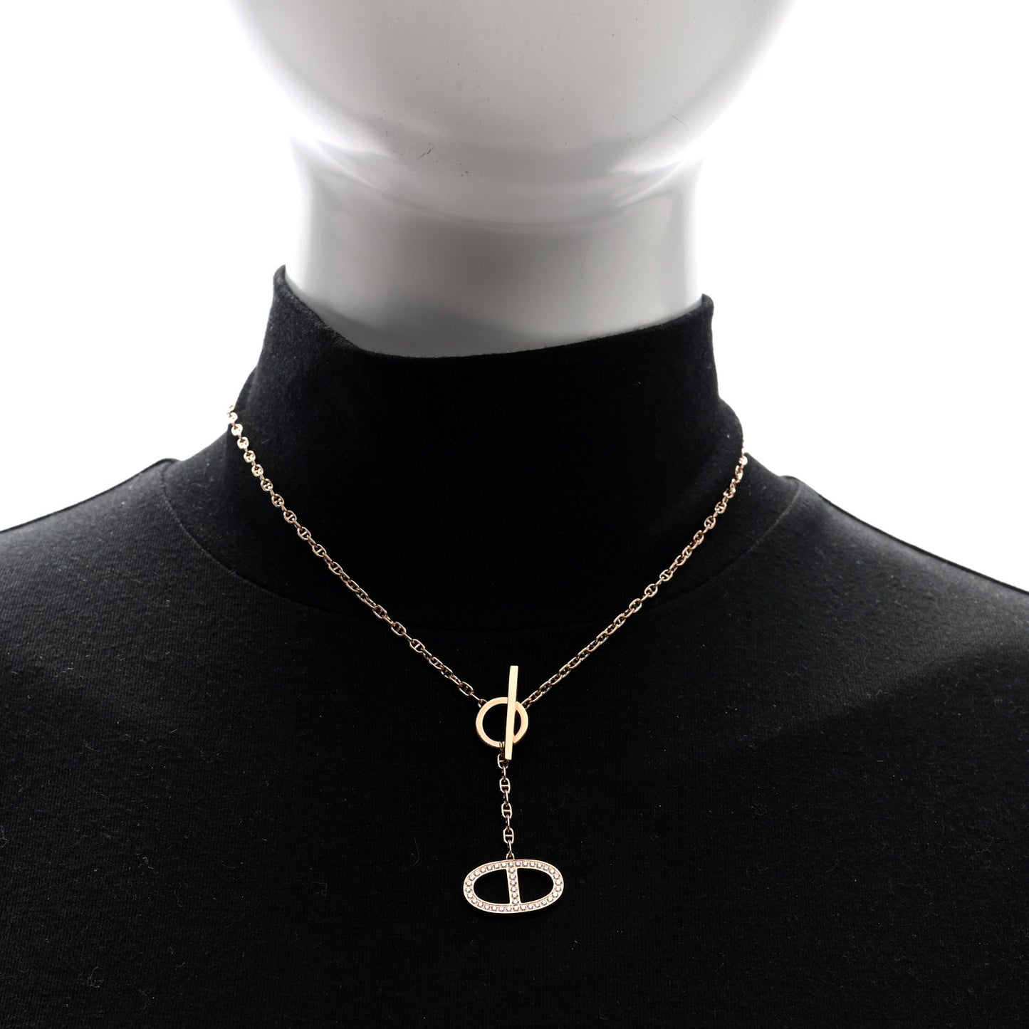 18K Rose Gold Diamond GM Chaine D'Ancre Contour Pendant Necklace ST