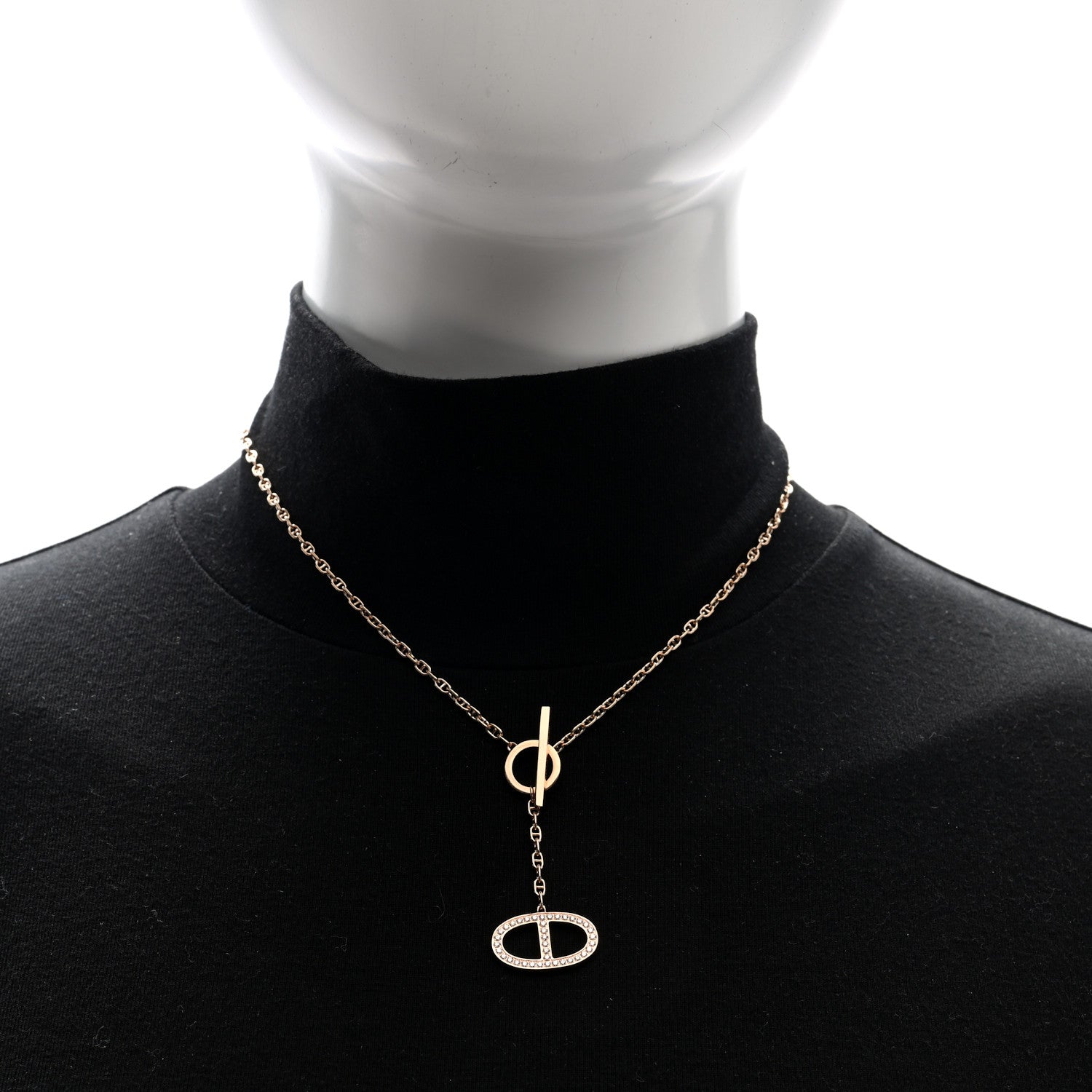 Hermes 18K Rose Gold Diamond GM Chaine D'Ancre Contour Pendant Necklace ST 2 of 5