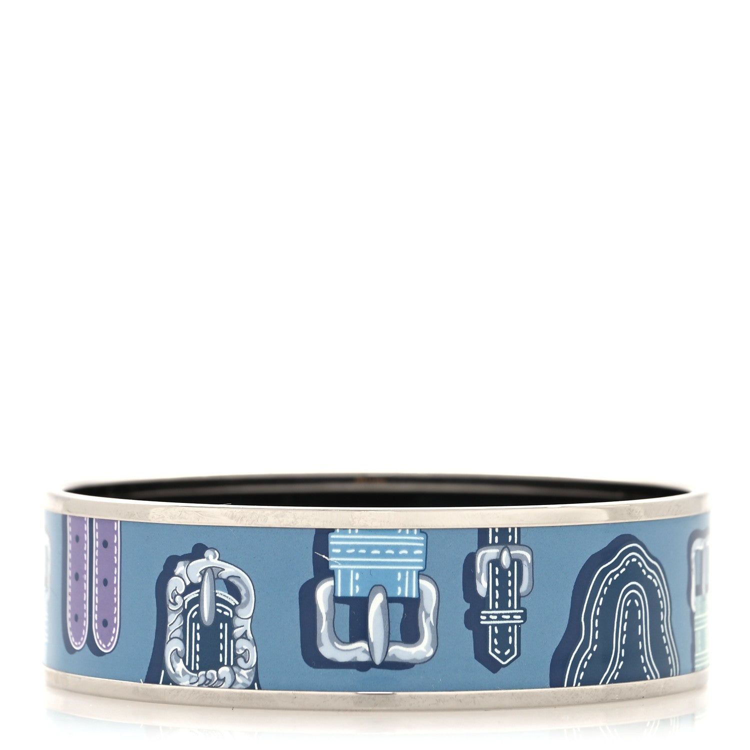 Hermes Enamel Printed Harnais des Presidents Wide Bracelet 62 Bleu 1 of 5