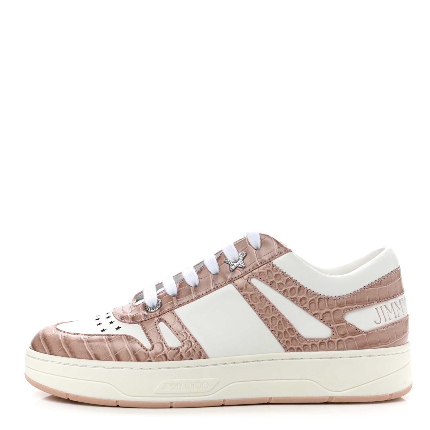 Jimmy Choo Calfskin Crocodile Embossed Hawaii Sneakers 40 Blossom White 1 of 8