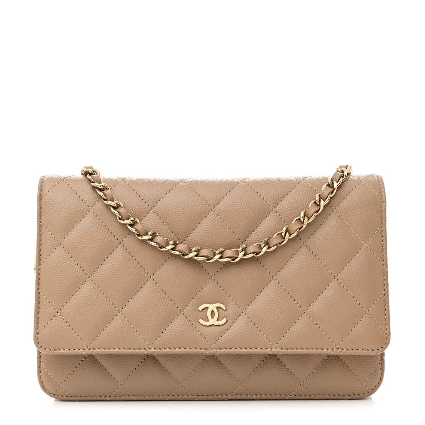 Caviar Quilted Wallet on Chain WOC Dark Beige