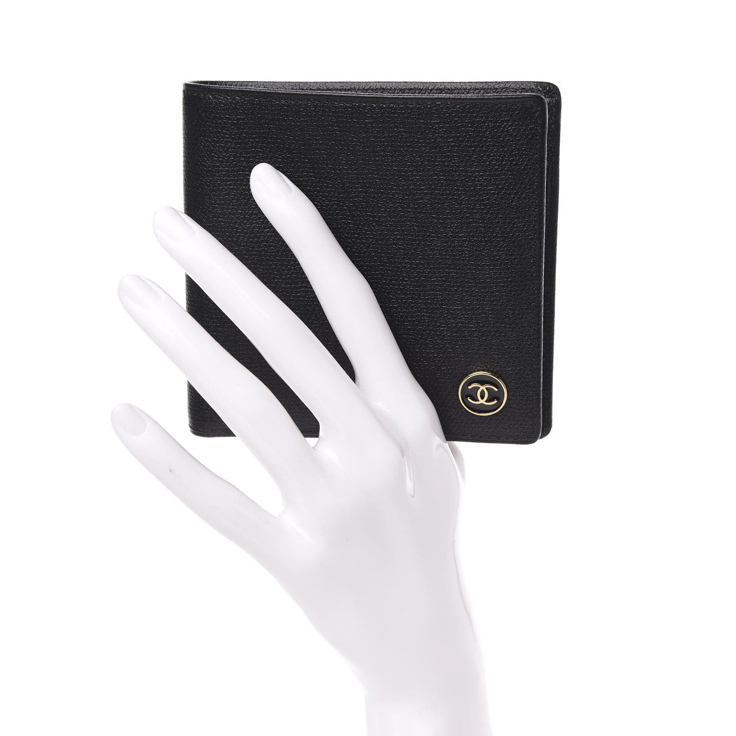 Grained Calfskin CC Button Bi-Fold Wallet Black