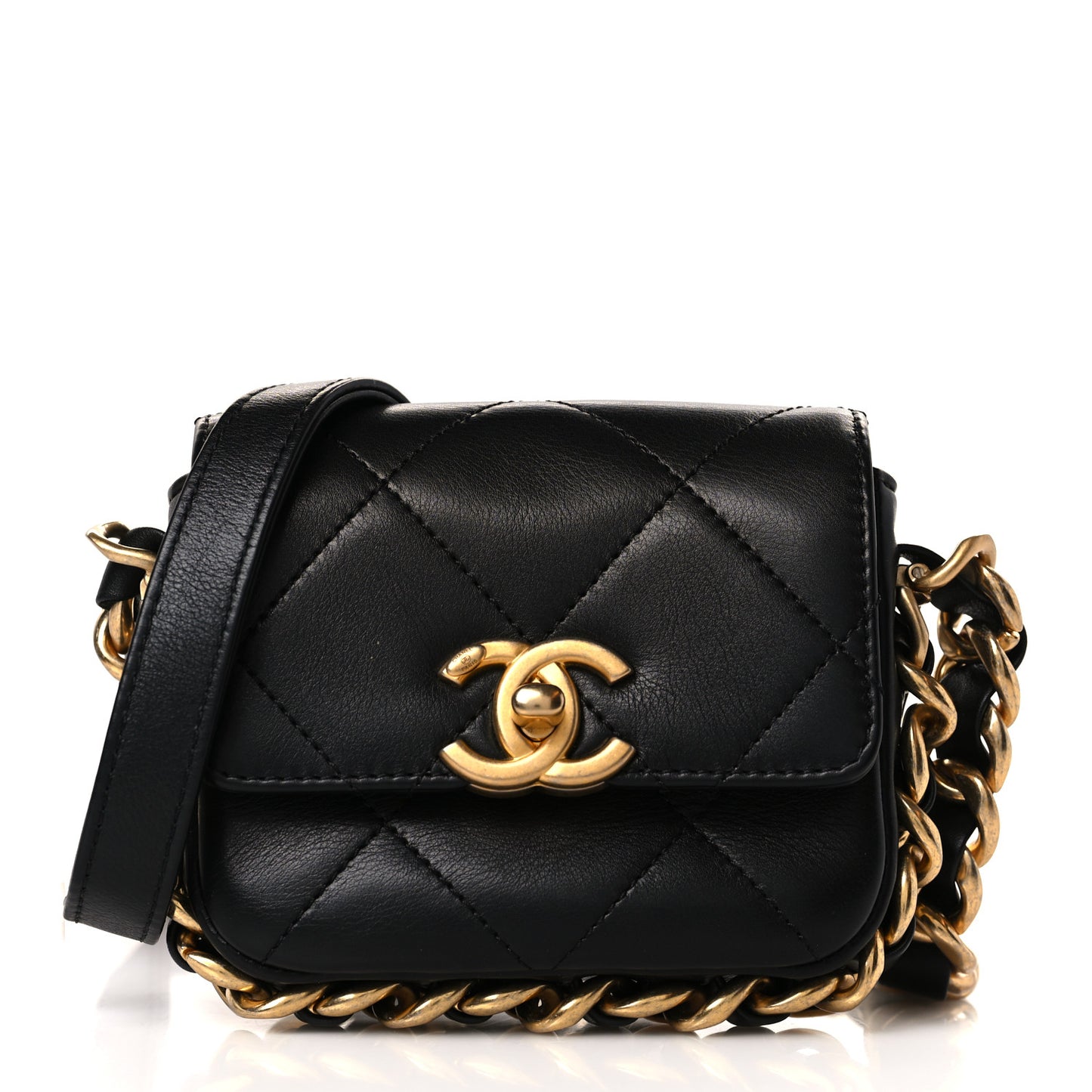 Calfskin Quilted Mini Framing Chain Bag Black