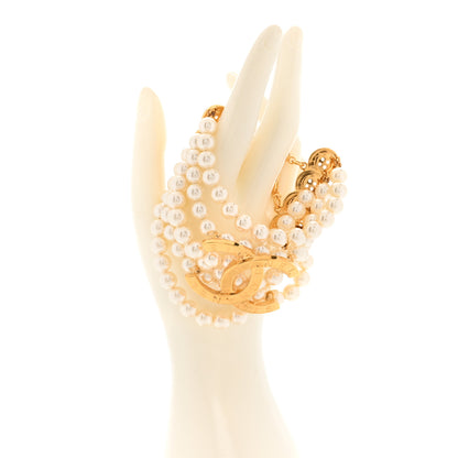Chanel Pearl Metal CC Paris Button Multistrand Bracelet Gold White 2 of 6