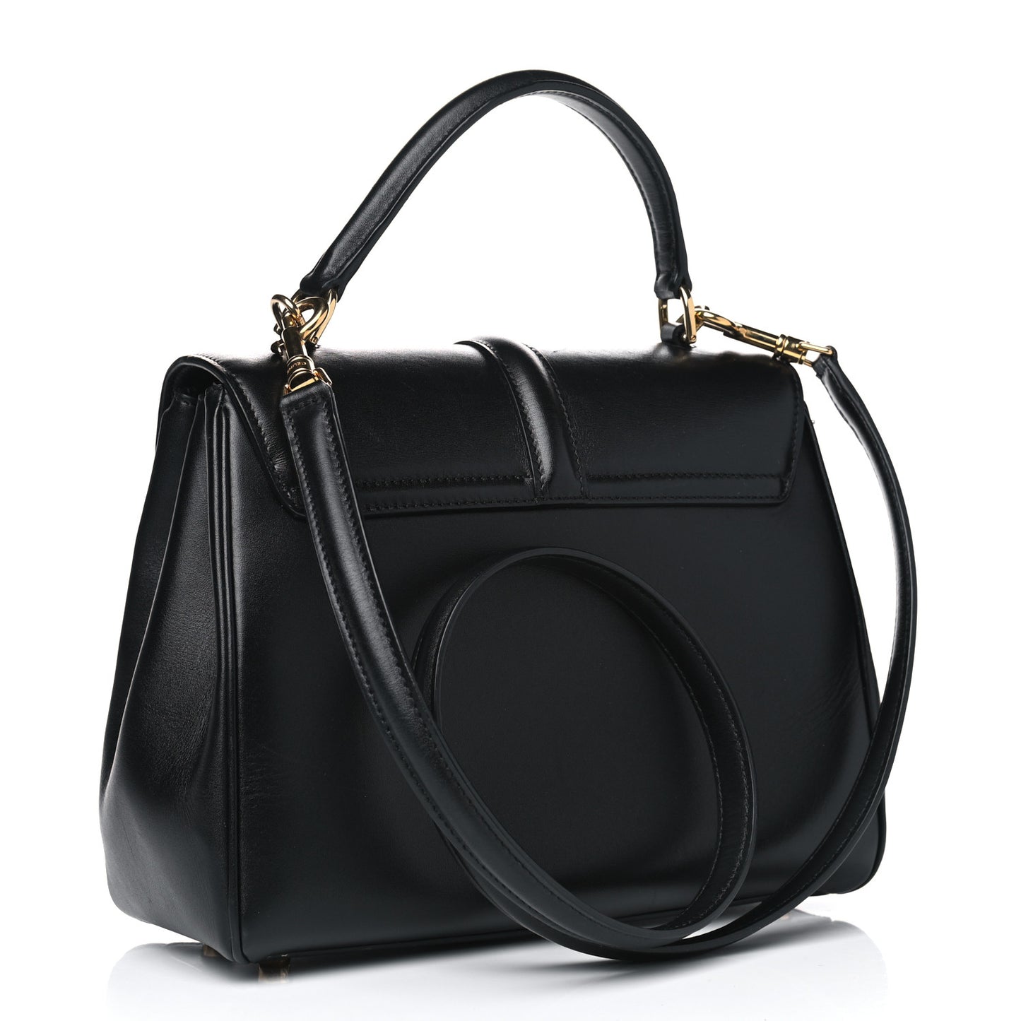 Satinated Calfskin Small 16 Top Handle Bag Black