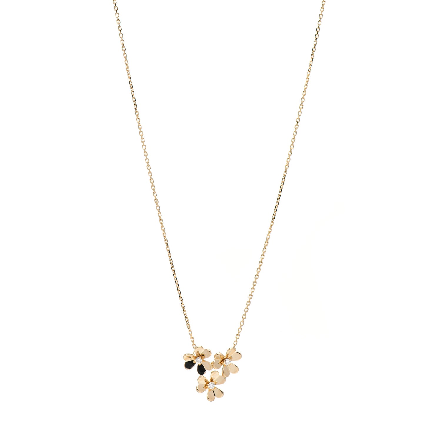 18K Yellow Gold Diamond Mini Frivole 3 Flowers Pendant Necklace