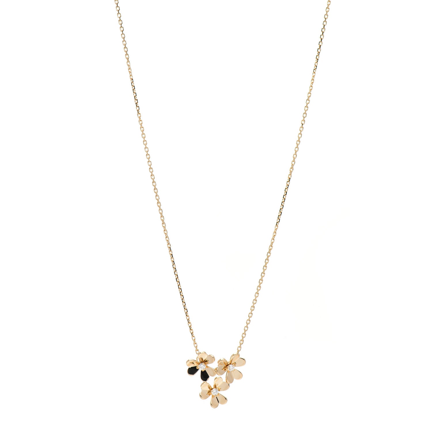 Van Cleef & Arpels 18K Yellow Gold Diamond Mini Frivole 3 Flowers Pendant Necklace 1 of 4
