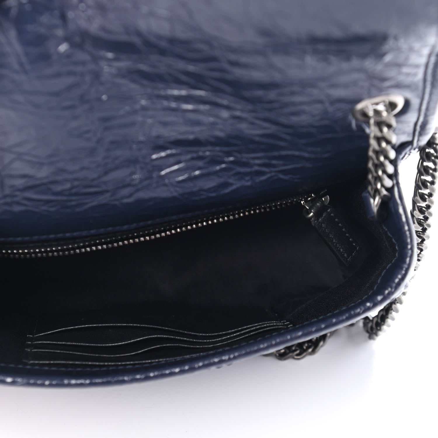 Saint Laurent Crinkled Calfskin Matelasse Monogram Niki Chain Wallet Deep Marine 4 of 4