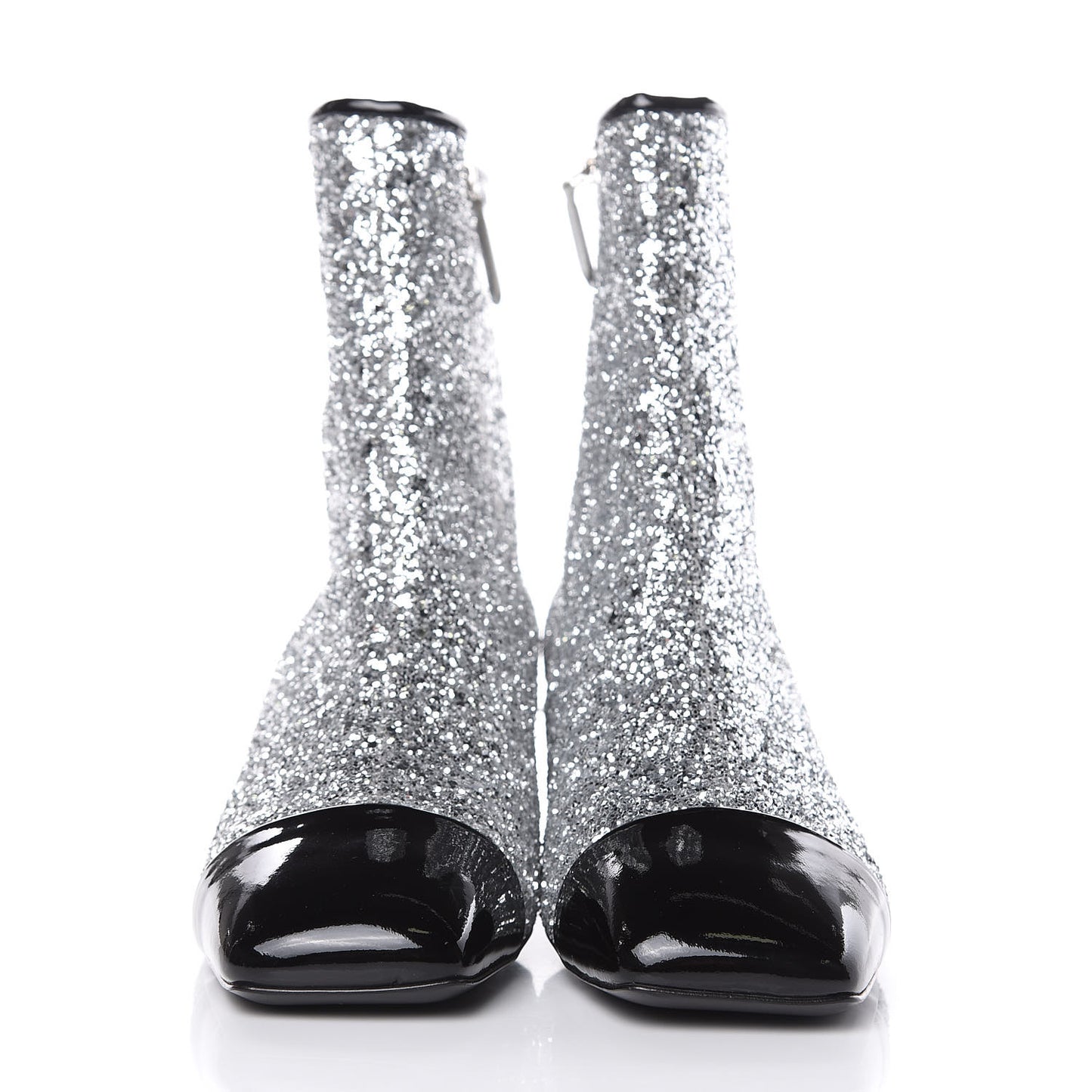 Glitter Patent Cap Toe Short Boots 38 Silver
