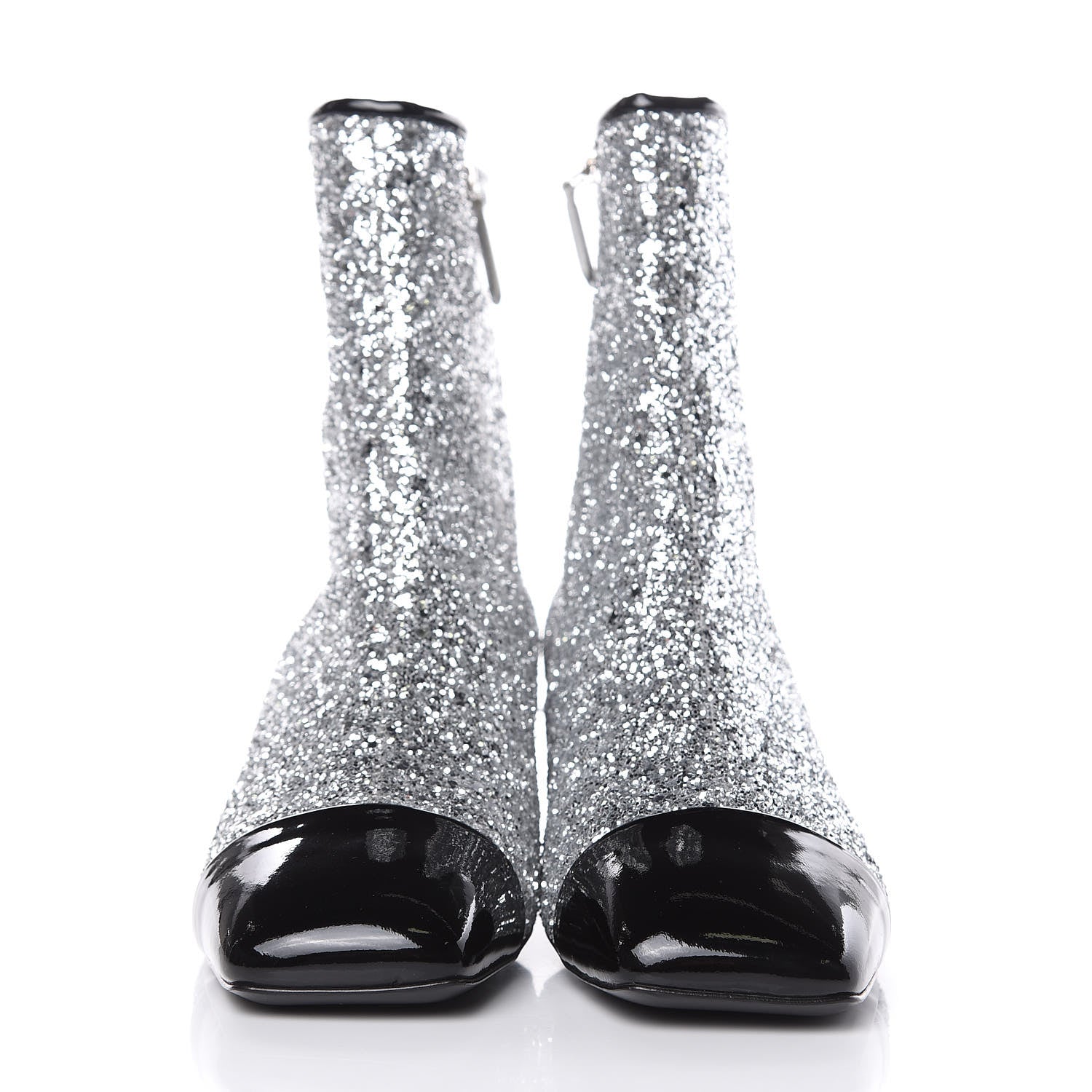 Chanel Glitter Patent Cap Toe Short Boots 38 Silver 2 of 12